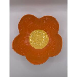 Room Essentials Set of 4 Orange Flower Bowls Scalloped Petal Yellow Center NEW